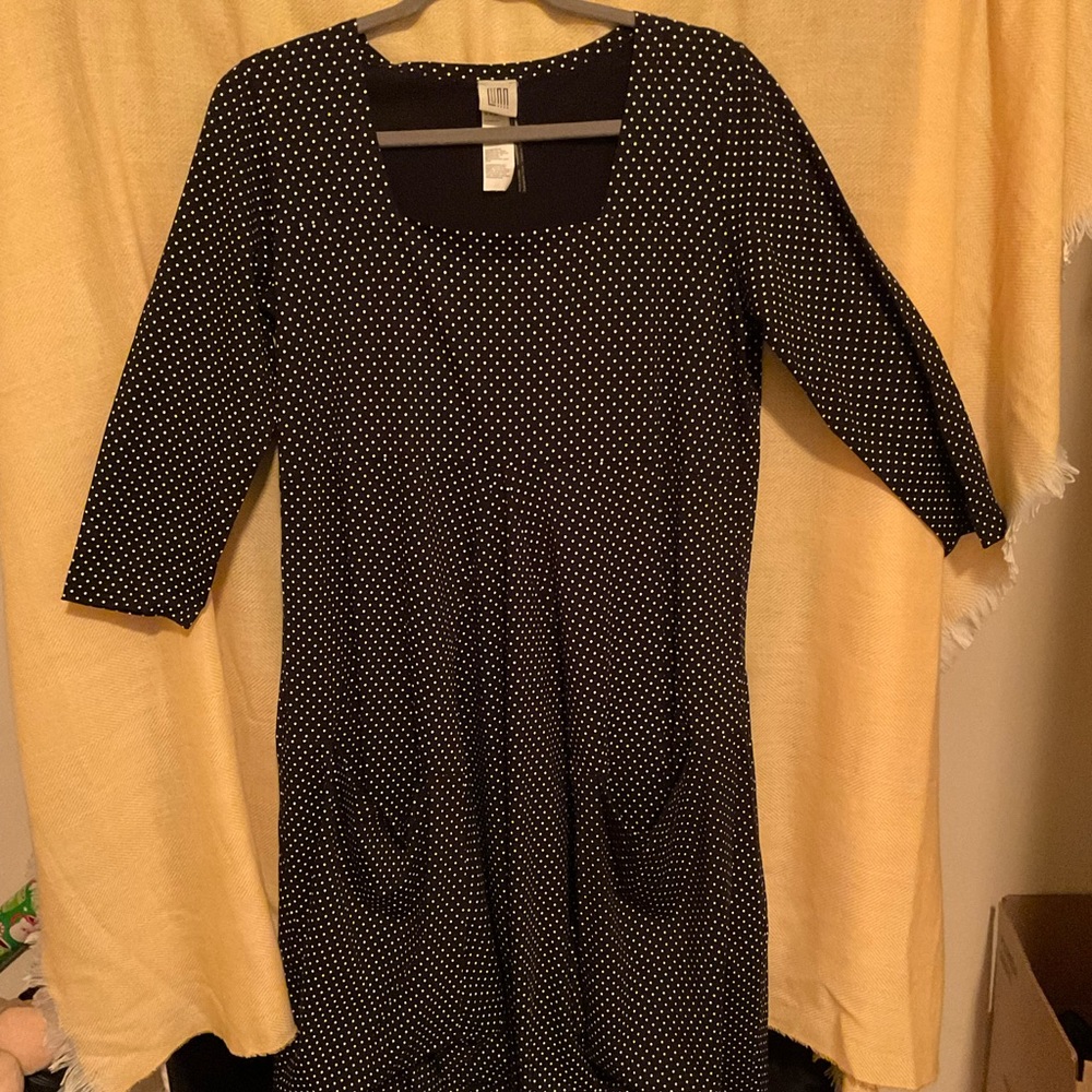 lunn womens dress Black with White Polka Dots Size XL
